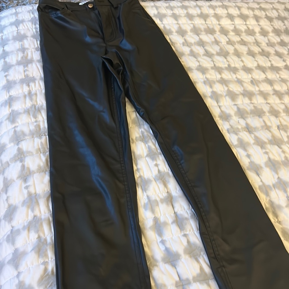 Zara Black Leather Flare Pants
